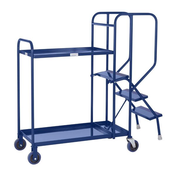 2 Tier Picking Trolley In Blue With Steel Shelves